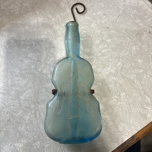 Vintage Blue Violin Bottle 7" Decorative Light Blue Glass Bottle