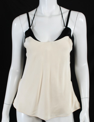JIL SANDER Ivory & Black Colorblock Satin Sleeveless Blouse 32