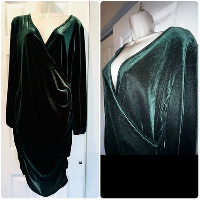 Leading Star Emerald Green Velvet Faux Wrap Bodycon Dress Sz L Event Party NWT