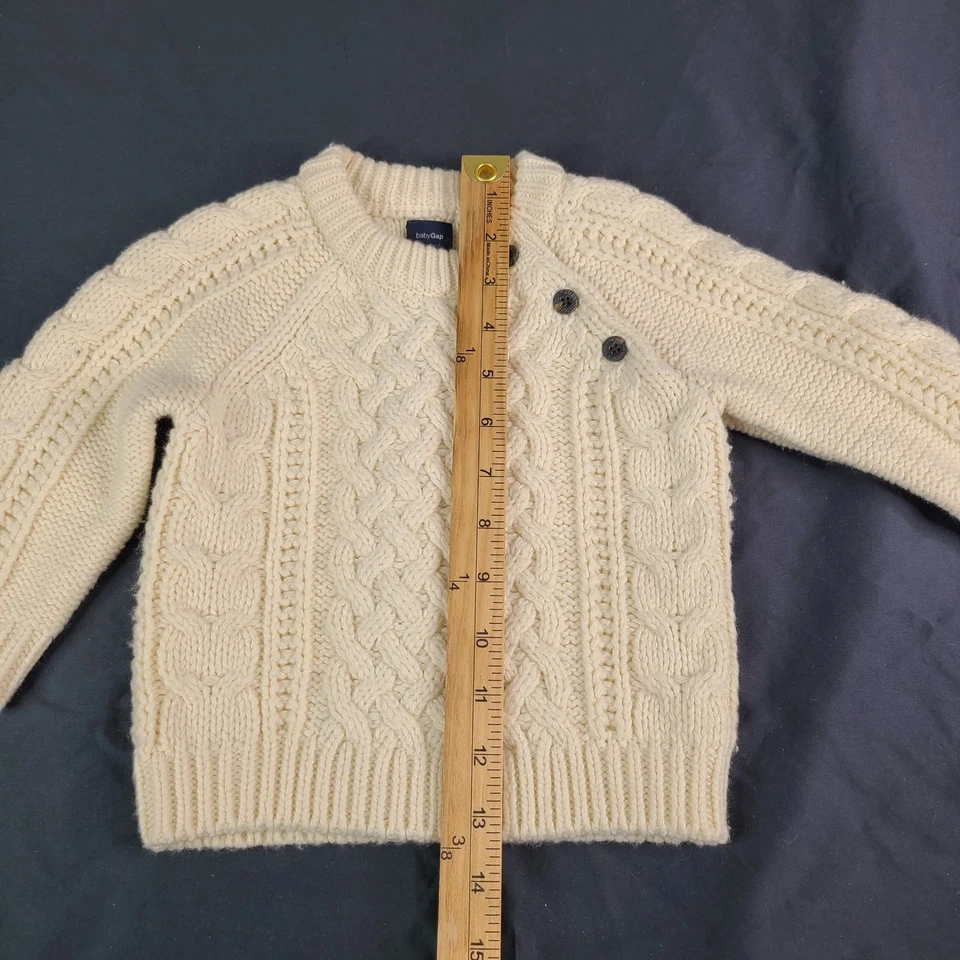 Pullover GAP Baby 6-12 meses unisex tejido con cable marfil crema manga larga botón cuello Foto 4 de 4