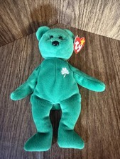 VINTAGE 90s TY Beanie Baby Erin Lucky Shamrock Green Teddy Bear Excellent Condit