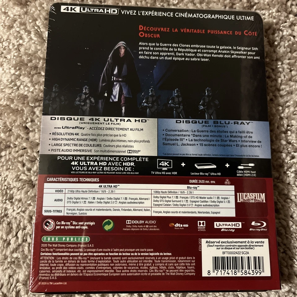 NEW Star Wars Revenge of the Sith 4K Blu-ray SteelBook FNAC. OOP - Image 2 of 4