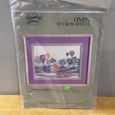 Vtg 1988 Something Special Balloons Balloons Linen Cross Stitch Kit 70034 80s