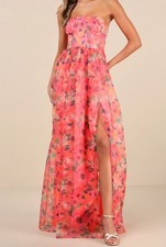 Lulus Wonderful Waltz Coral Pink Floral Print Bustier Maxi Dress 1X Party Prom