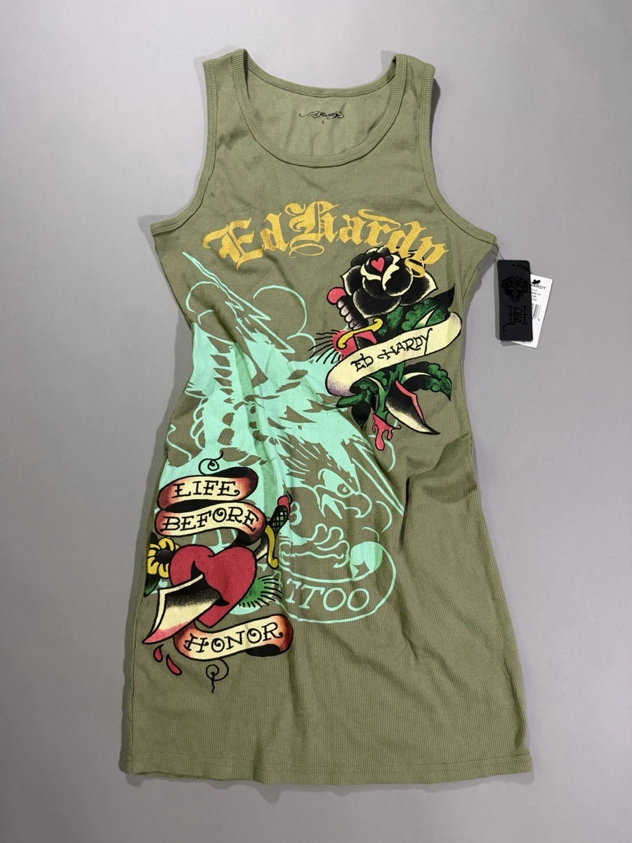 green ed hardy dress Ed Hardy Black Rose Tank Dress