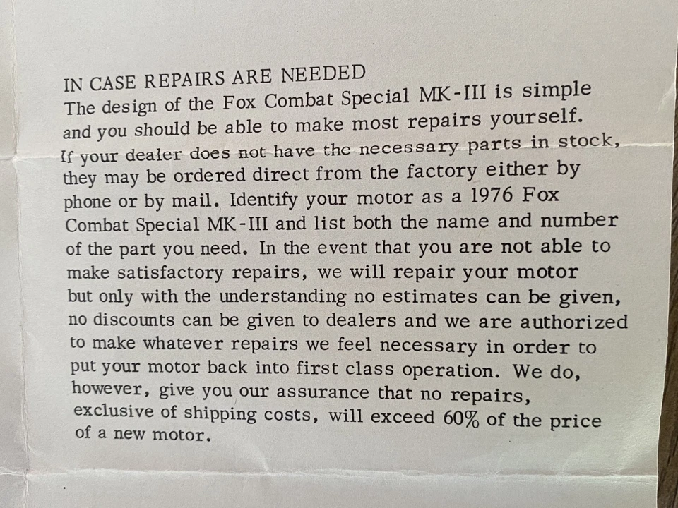 1976 FOX Combat Special MK-III Model Airplane Engine w/Original Box & Manual - Image 2 of 4