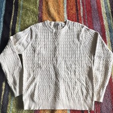 Soft Cable-Knit Crew Neck Pullover Sweater Ivory Long Sleeve Men's M