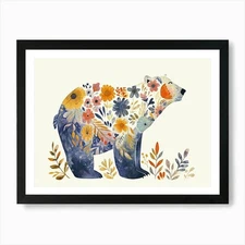 Little Floral Polar Bear 1 Art Prin Framed Wall Art Poster Canvas Print Picture