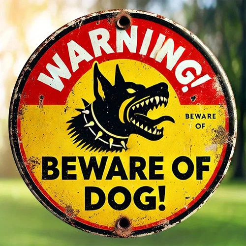 Vintage Round Warning Beware of Dog Tin Metal Signs Home Décor 8x8