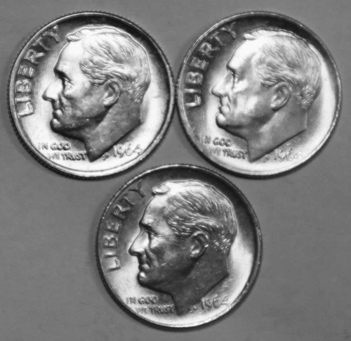 (3) 1964-P Roosevelt Dimes - AU/BU - #1488E - FREE SHIPPING
