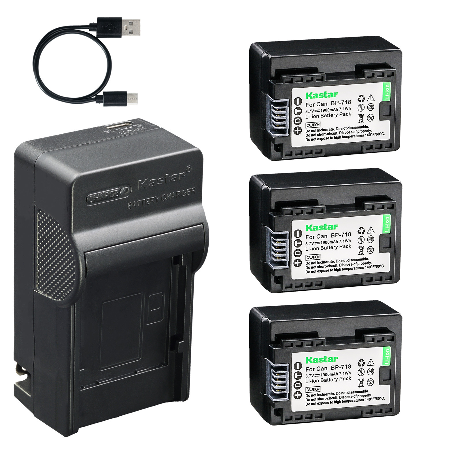 Kastar Battery AC & USB-C Charger for Canon VIXIA HF R300 R400 R500 R600 R800