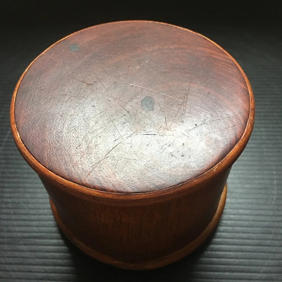 Vintage Rosewood Cylindrical Storage Box Natural Grain Finish Pen Holder 4.25"D - Image 2 of 4