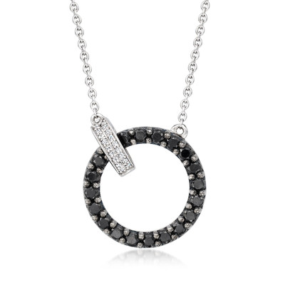 Ross-Simons Blck Spinel & Diamond Circle Clasp Ncklc in Silver
