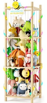 Hsenowi Stuffed Animal Storage Zoo Organizer Natural Pine Plushies Storage