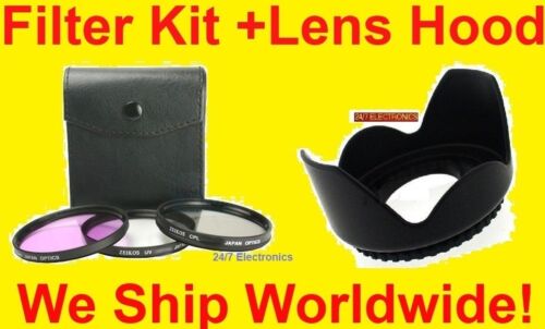 UV CPL FLD FILTER KIT+LENS HOOD CAMERA FUJI S100FS S200EXR, NIKON P900 P950 - Picture 1 of 11