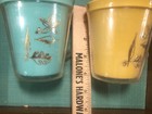 Set of 2 Mid Century Burrite Plastic Mugs  Turquoise w/Gold Leaves And Yellow — photo 2
