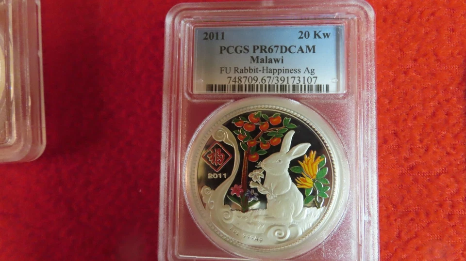 Moneda de plata Malawi África Felicidad Año del Conejo Lunar PCGS PR67 1 oz .999 Foto 3 de 4