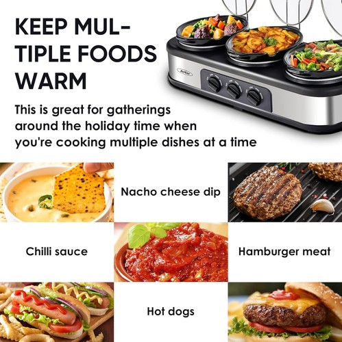 Slow Cooker Triple Slow Cooker Buffet Server and Food Warmer 3-Section 1.5 Qt x3 - Picture 2 of 7