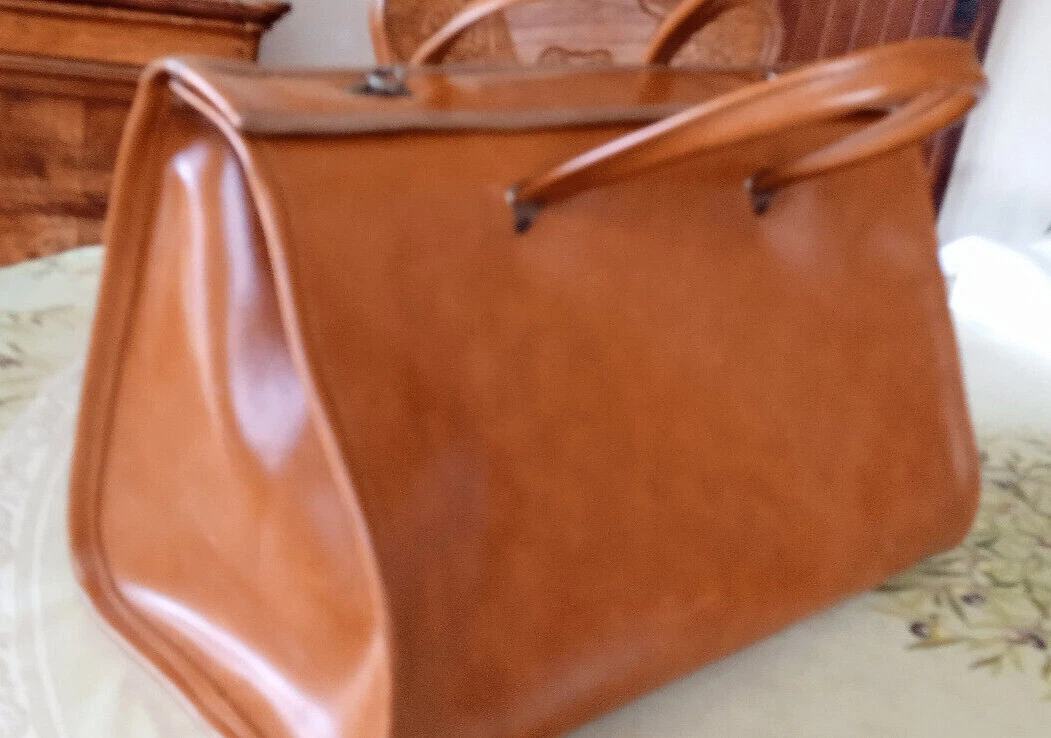 Sac à Main Ou Mallette Vintage En Simili Cuir Marron - Occasion - Style Pratique Professionnel