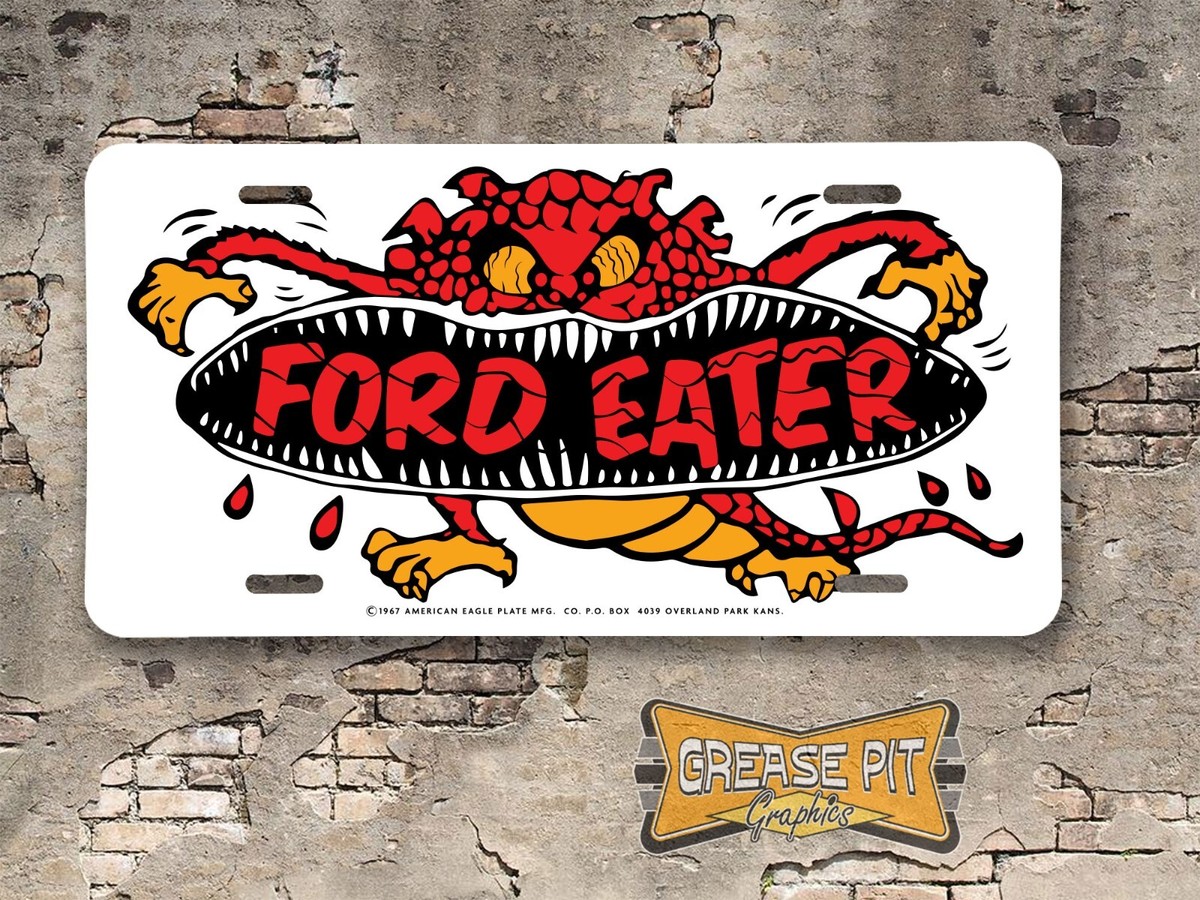 1960s Vintage Style Hot Rod Ford Eater Booster License Plate Red