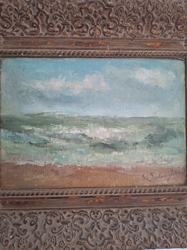 Peinture antique huile sur toile paysage bord de mer encadrée par Gustave Balenghien. - Photo 10 sur 15