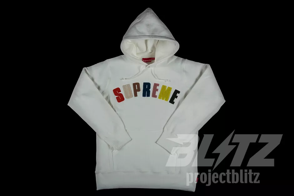 SWEAT À CAPUCHE LOGO SUPREME CHENILLE ARC BLANC M XL SS17 SWEAT À CAPUCHE