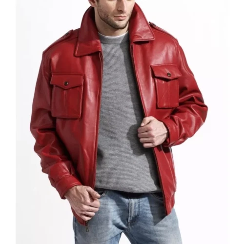 Mens Red Leather Jacket Moto Pure Lambskin Biker Size S M L XL XXL Custom - 082