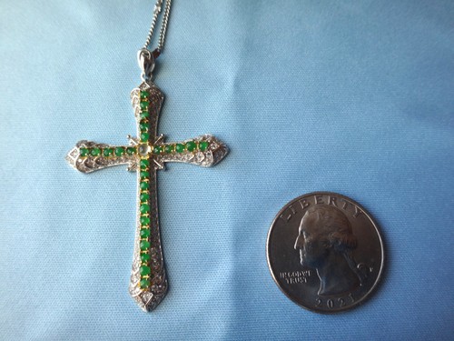 925 Sterling Silver Cross Natural Genuine A Jadeite Jade Icy Sun Green Pendant - Picture 8 of 9