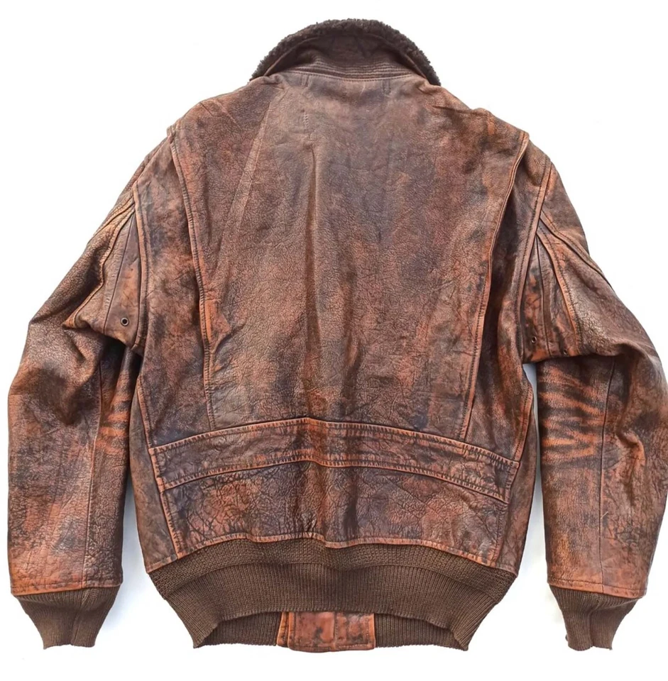 Hombres A2 Aviador Envejecido Marrón Genuino Cuero de Vaca Vuelo Bombardero Chaqueta de Cuero Foto 2 de 4
