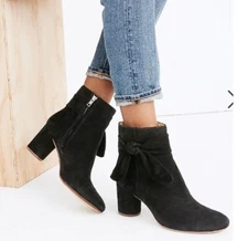 Madewell The Esme Bow Boot in Suede Sz 7.5 True Black Original Price 198