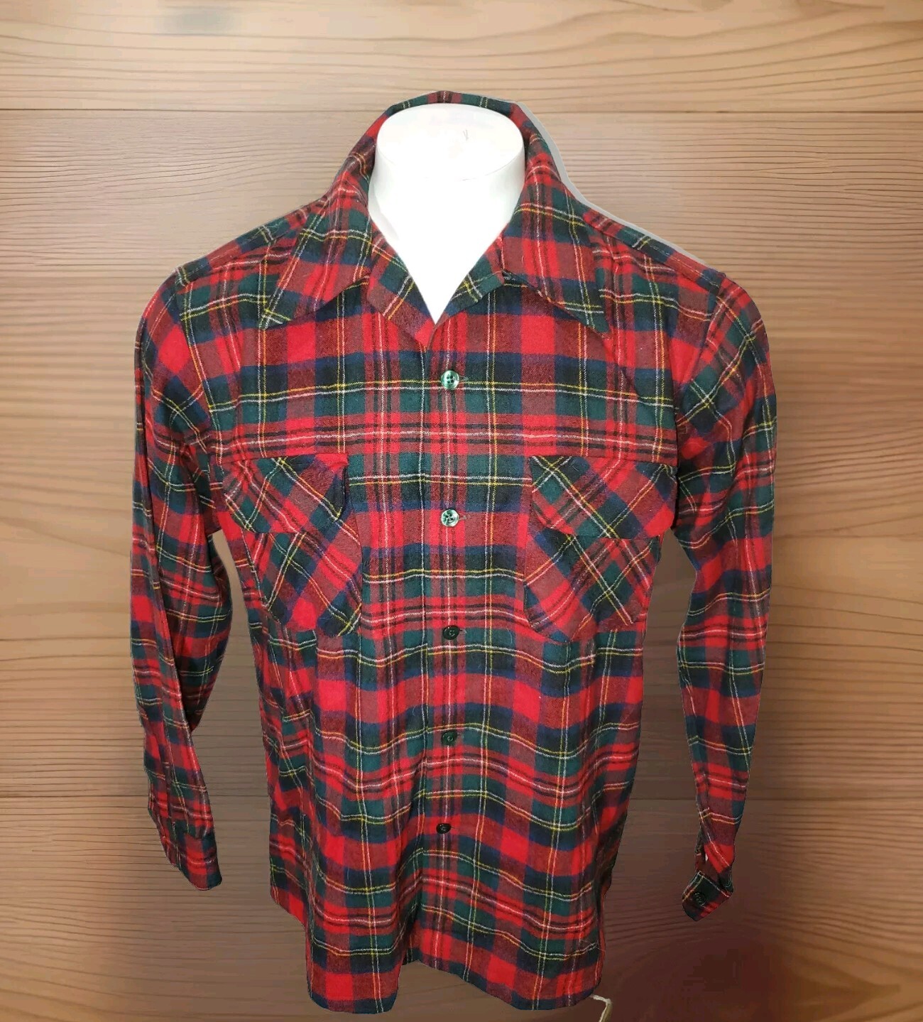 Vtg PENDLETON Red Plaid Wool Loop Collar Flap Poc… - image 1