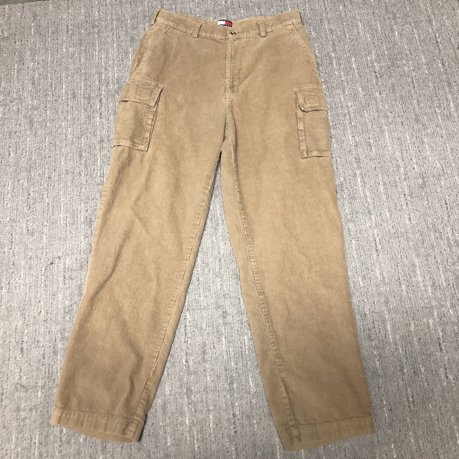 Vintage Y2K Tommy Hilfiger Baggy Corduroy Cargo Pants Size 34x32 Brown Skater