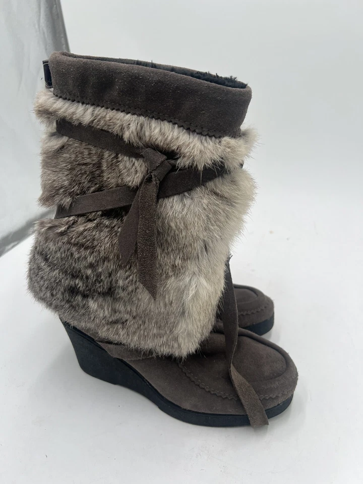Botas envolventes de piel de conejo Muks Muk luks Mukluks talla 7 para mujer cuña cálidas invierno” - Imagen 4 de 4