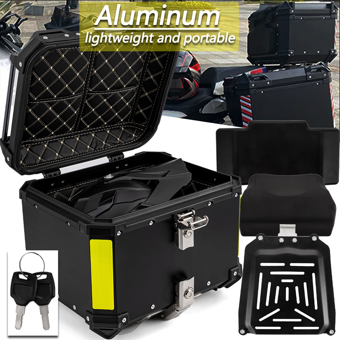 Caja De Almacenamiento Para Moto Universal Black 45L Motorcycle Adventure Aluminio Top Case Tail Box Anggrek Otros Caja De Almacenamiento Para Moto Universal Black 45L Motorcycle Adventure Aluminio Top Case Tail Box Anggrek Otros
