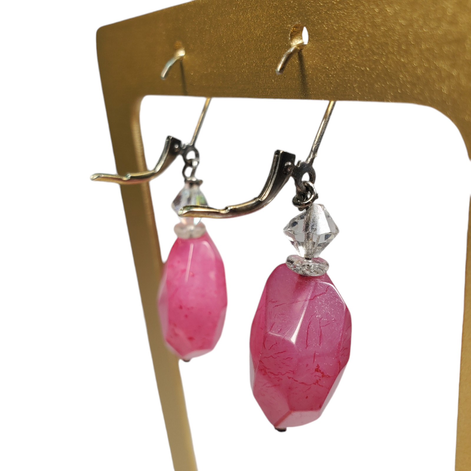 Simulated Ruby Dangle Earrings Pink Unpolished Ra… - image 5