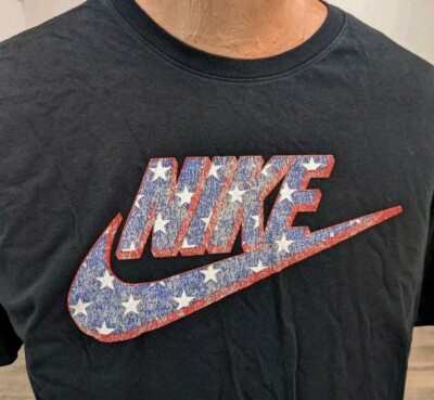 Nike Tee Black Olympic USA Swoosh Logo Men's XL Athletic Cut Red White Blue