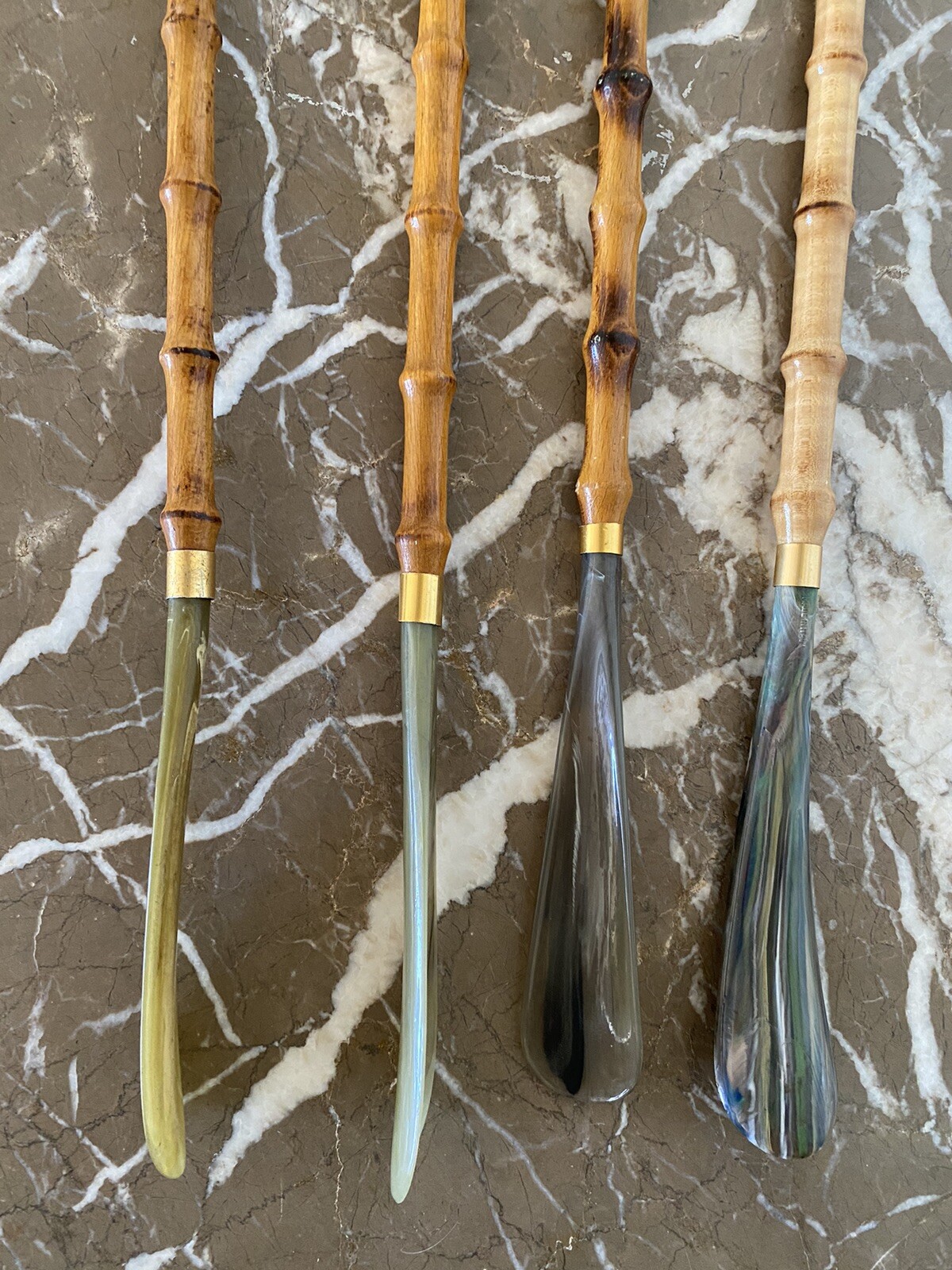 Vintage Shoe Horn Bamboo Wood & Plastic Made In Italy Gem