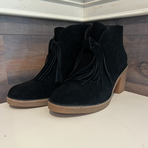 UGG Corin Suede Fringe Ankle Boot Women's 7.5US Chunky Heel Zipper Back - Picture 3 of 8