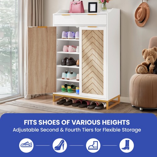 5 Tier 20 Pair Entryway Shoe Cabinet Top Shelf Sneakers Rack Organizer w/ Drawer - Picture 7 of 12
