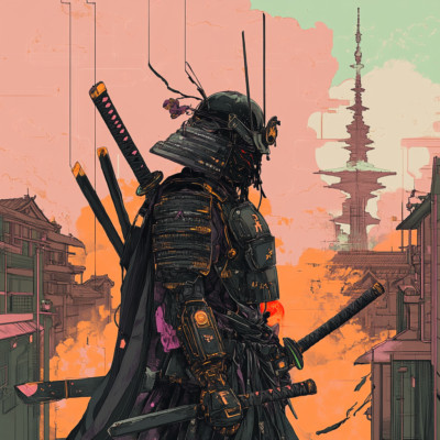Wandtattoo Aufkleber Samurai Cyberpunk Wandaufkleber