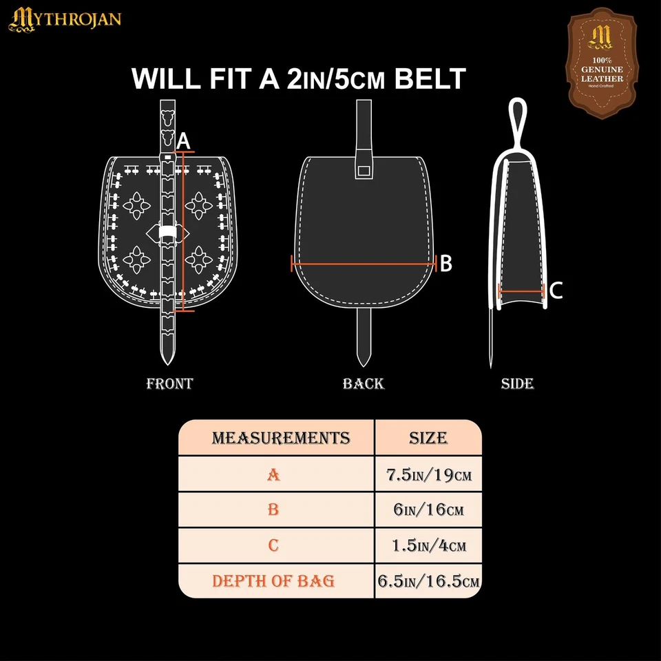 Bolso Cinturón Medieval de Cuero con Decoraciones de Latón Sólido LARP Cosplay Birka Bag Foto 2 de 4