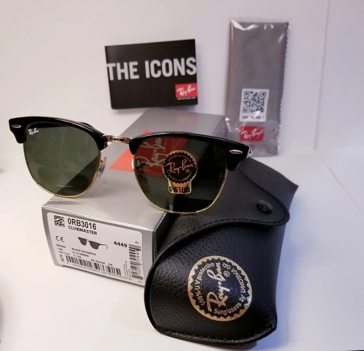 Ray Ban Clubmaster RB3016 W0365 51mm Black on Arista with Classic