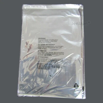 CLEAR GARMENT BAGS CELLOPHANE PEEL&SEAL PACKAGING WARNING NOTICE CELLO BAG OPP