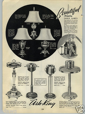 1940 PAPER AD Ash King Floor Ash Tray Presto Lever Smoker Kingsley Lamps