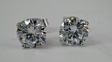 Sterling Silver Earrings Round 7mm Cubic Zirconia Stud Butterfly Fastening 3/8"