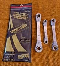 Kastar 3pc. Offset & Reversible Ratcheting Box End Wrench Set - Metric - USA