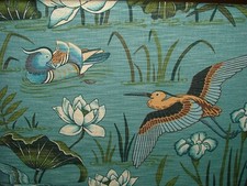 Japonais Eau Lily Et Oiseaux Bleu Mélange Lin Rideau Tapisserie Coussin Tissu