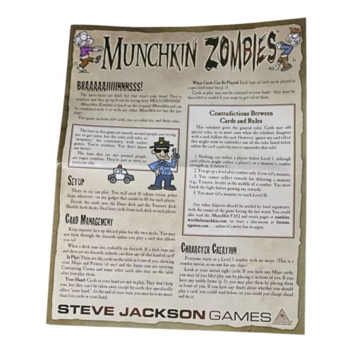 Game Parts Pieces Munchkin Zombies 2012 Steve Jackson Rules/Instructions Only