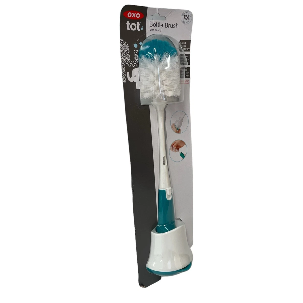 OXO Tot Bottle Brush with Nipple Cleaner and Stand - Gray Gray 1