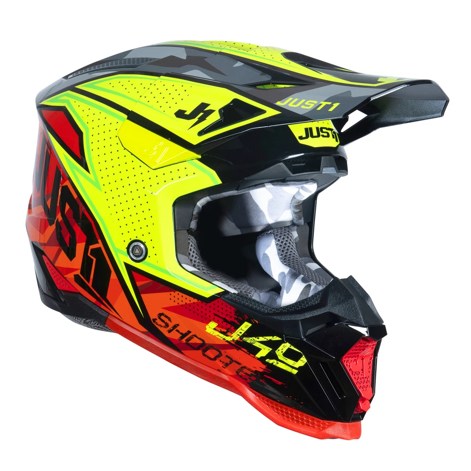 Just1 J40 Motocross Helmet Camo Red Neon Yellow ECE22.06 ACU Gold FREE GOGGLES - Image 3 of 4